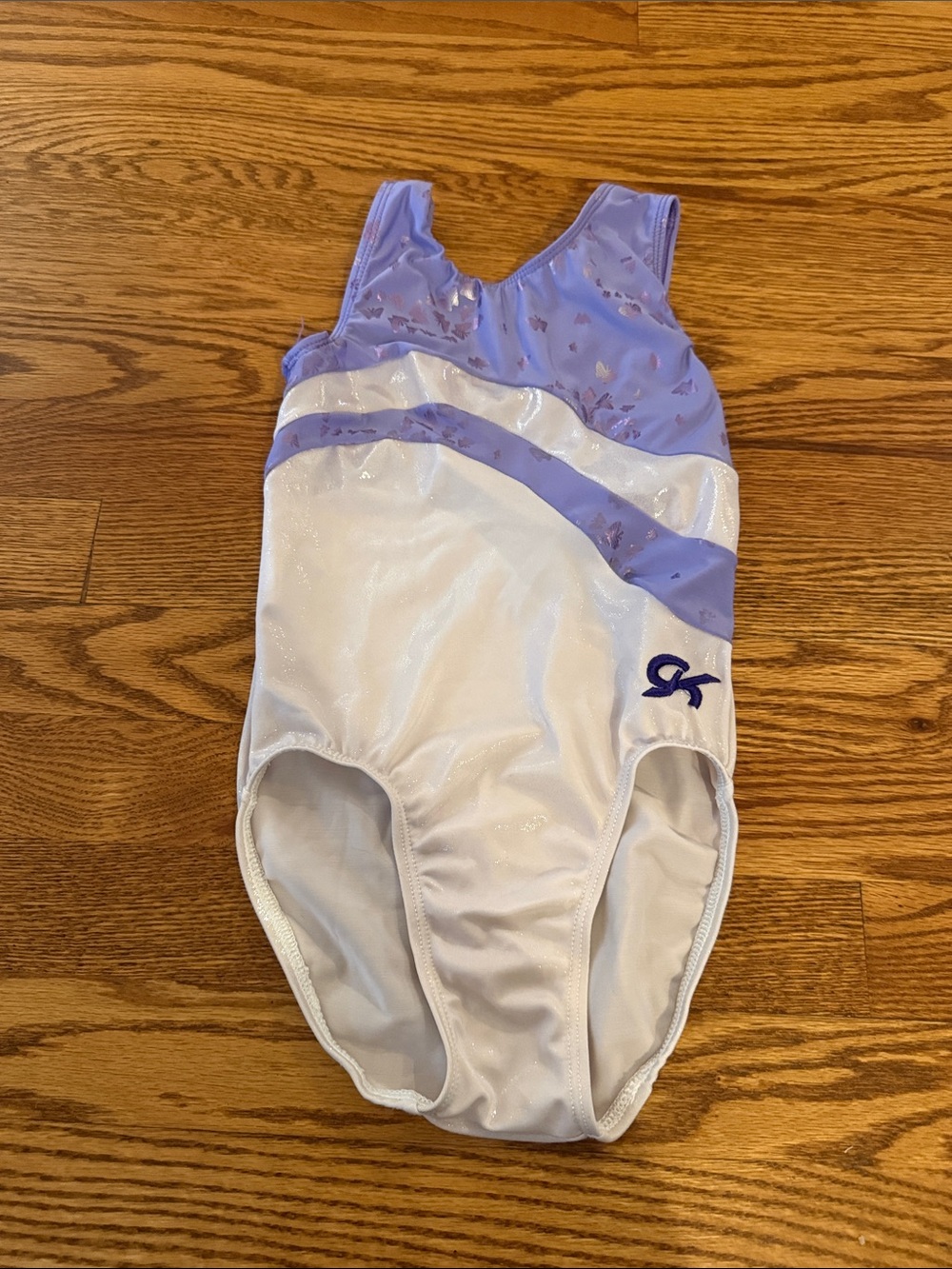 GK Lavender and White Sleeveless Gymnastics Leotard